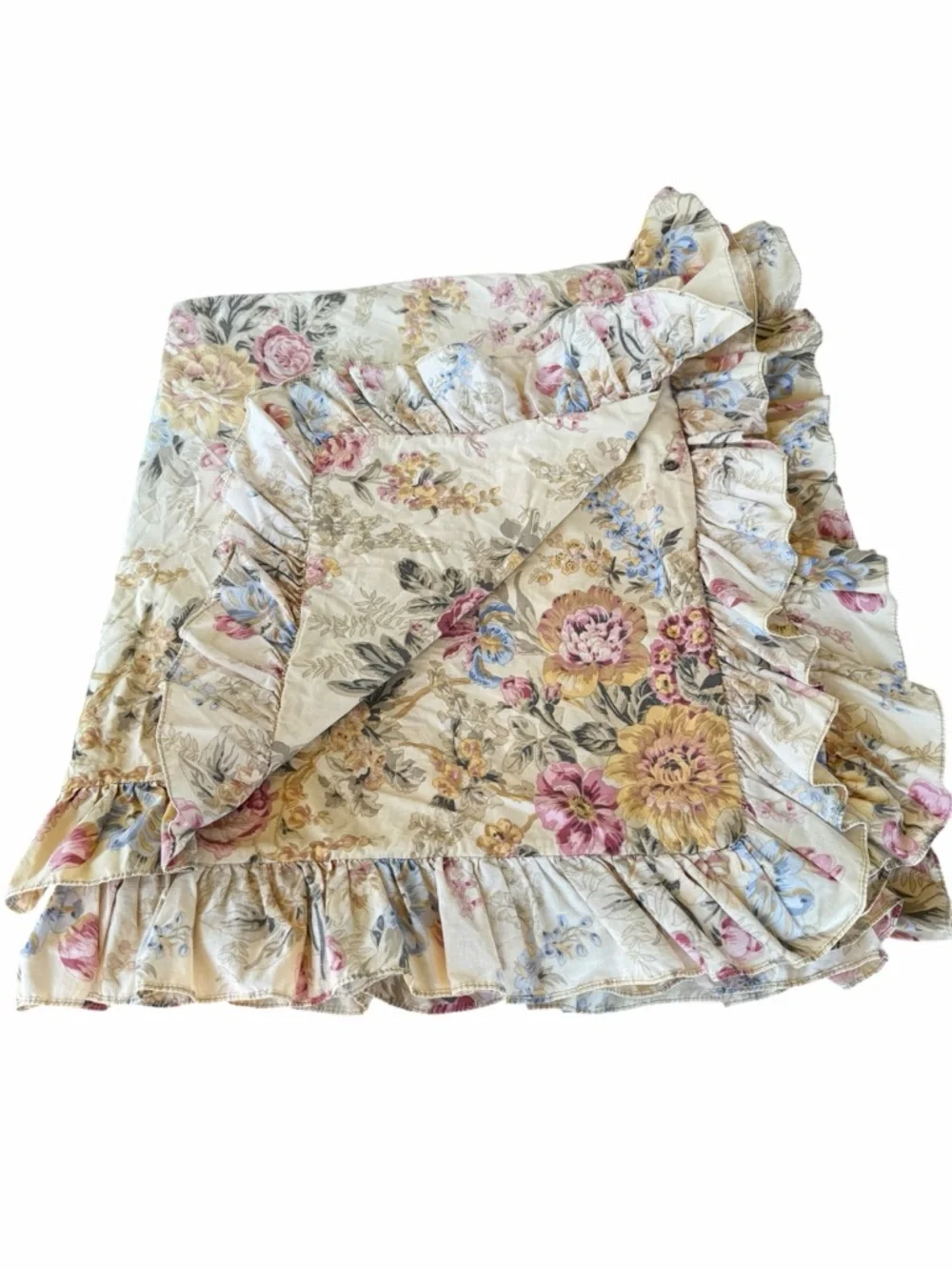 VTG Ralph Lauren Astor 3-Piece Ruffled Duvet Set Tan Pink Floral King Size FLAWS